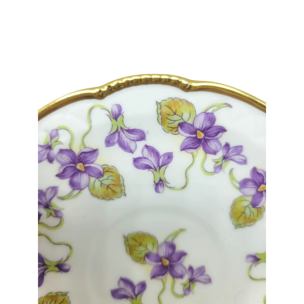 Vintage Mitterteich Bavaria Purple Violets Footed Teacup and Saucer